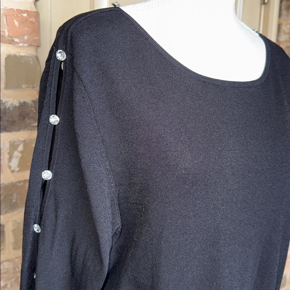 NWT Vintage Karen Arnold Elegant Black Embellished Open Sleeve Top Sz 1X